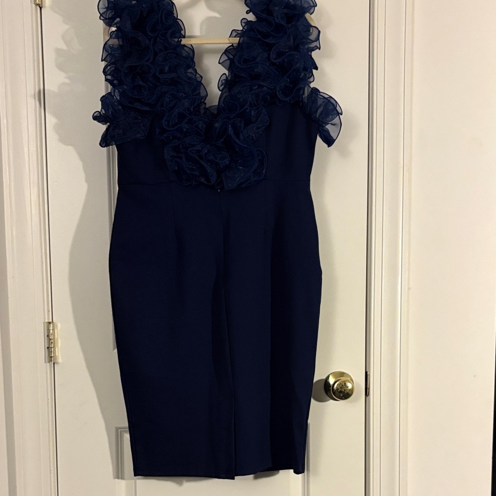 Navy Dress with Ruffle Accents - Picture 6 of 11